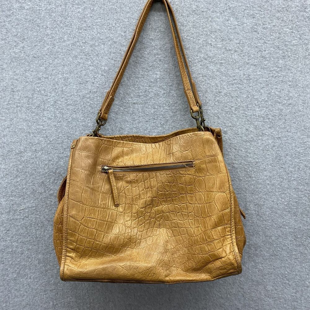 American Leather Co. Lenox Triple Entry Satchel Cafe Latte Debossed Croc Pattern - Picture 11 of 15